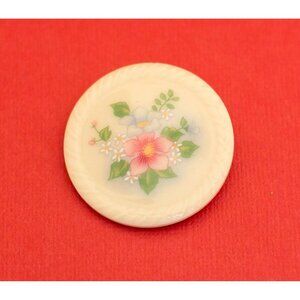 Vintage Ceramic Flower Floral Oval Round Brooch by Avon - F4